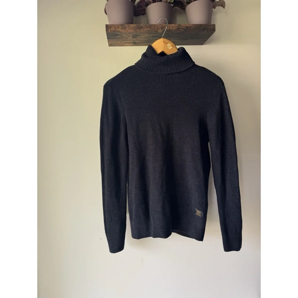 H&M LOGG Ribbed Turtleneck Sweater Black 100% Cotton Minimalist Men's Small